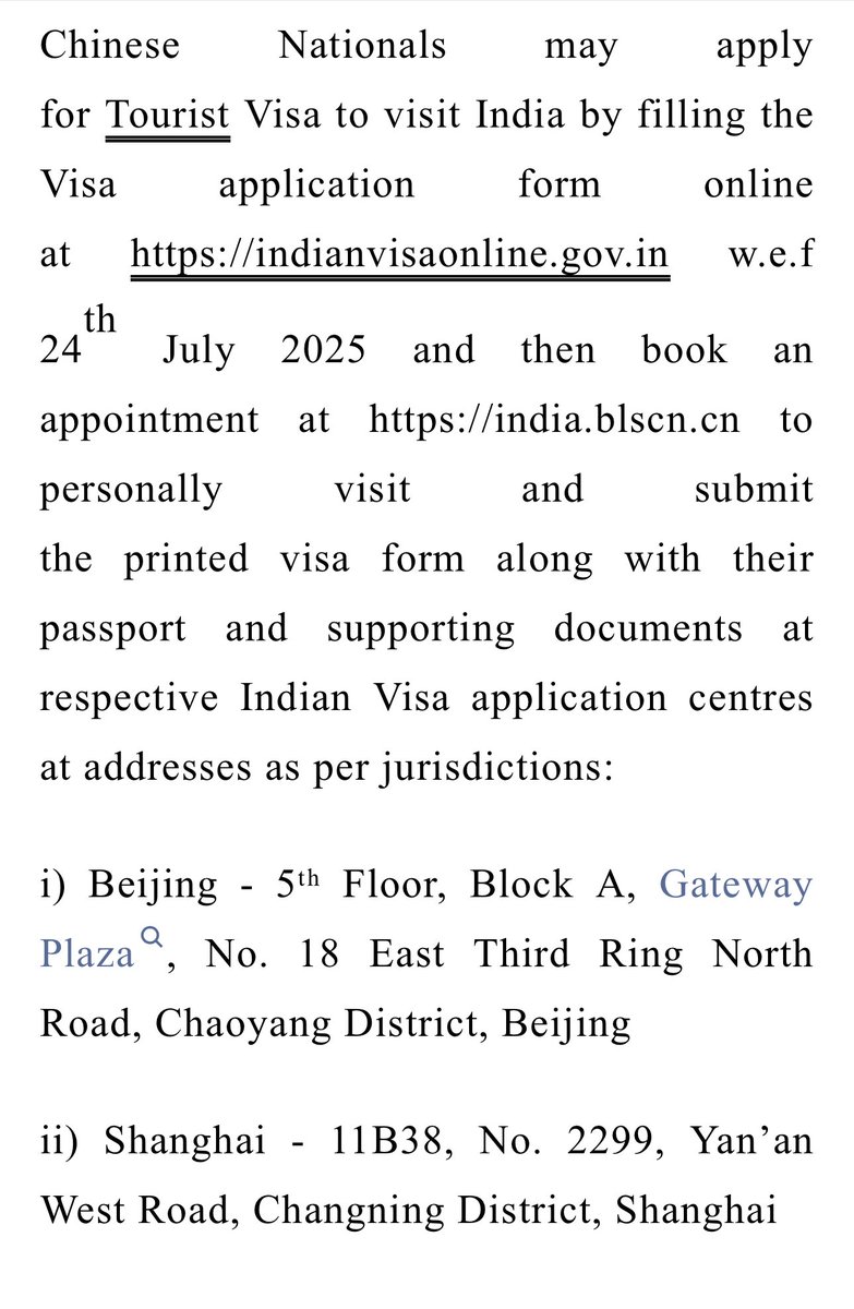 Ananth Krishnan (@ananthkrishnan) on Twitter photo India resumes tourist visa applications in China after a 5 and a half year gap starting July 24, 2025 in another major move in the normalization process India resumes tourist visa applications in China after a 5 and a half year gap starting July 24, 2025 in another major move in the normalization process