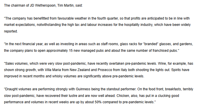 #JDW - LFL+5.1%, inline with FY expectations.  A few words of wisdom from Chair Tim Martin too