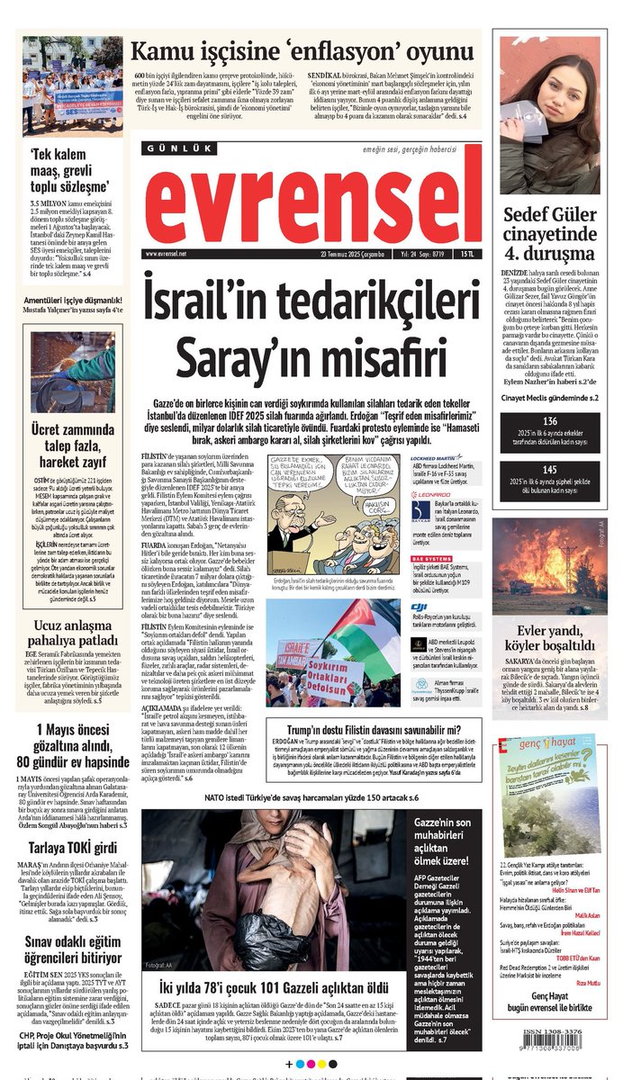 Cumhurbaşkanlığı tarafından düzenlenen Uluslararası Savunma Sanayii Fuarı (IDEF 2025) dün başladı ve Filistin/Gazze konusundaki ikiyüzlülüğü bir kez daha ayan beyan gösterdi..

▶️ Fuarda BAE Systems, DJI, Honeywell, Leonardo, Leupold &amp; Stevens, Lockheed Martin, Rolls-Royce ve