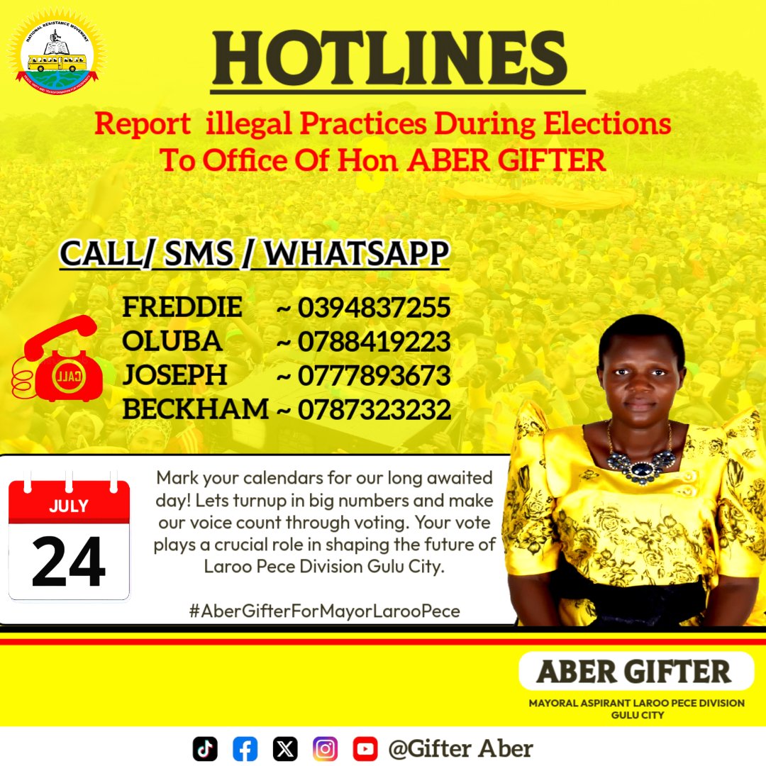 GifterAber's tweet image. HOTLINES ☎️
Call the numbers in the Poster to Report to my Office any illegal Practices during Elections like Voters Intimidation, Forcing, threatening or pressuring someone to vote in a certain way, Fake Results Announcement Etc.
Side by side, we conquer all 🤝