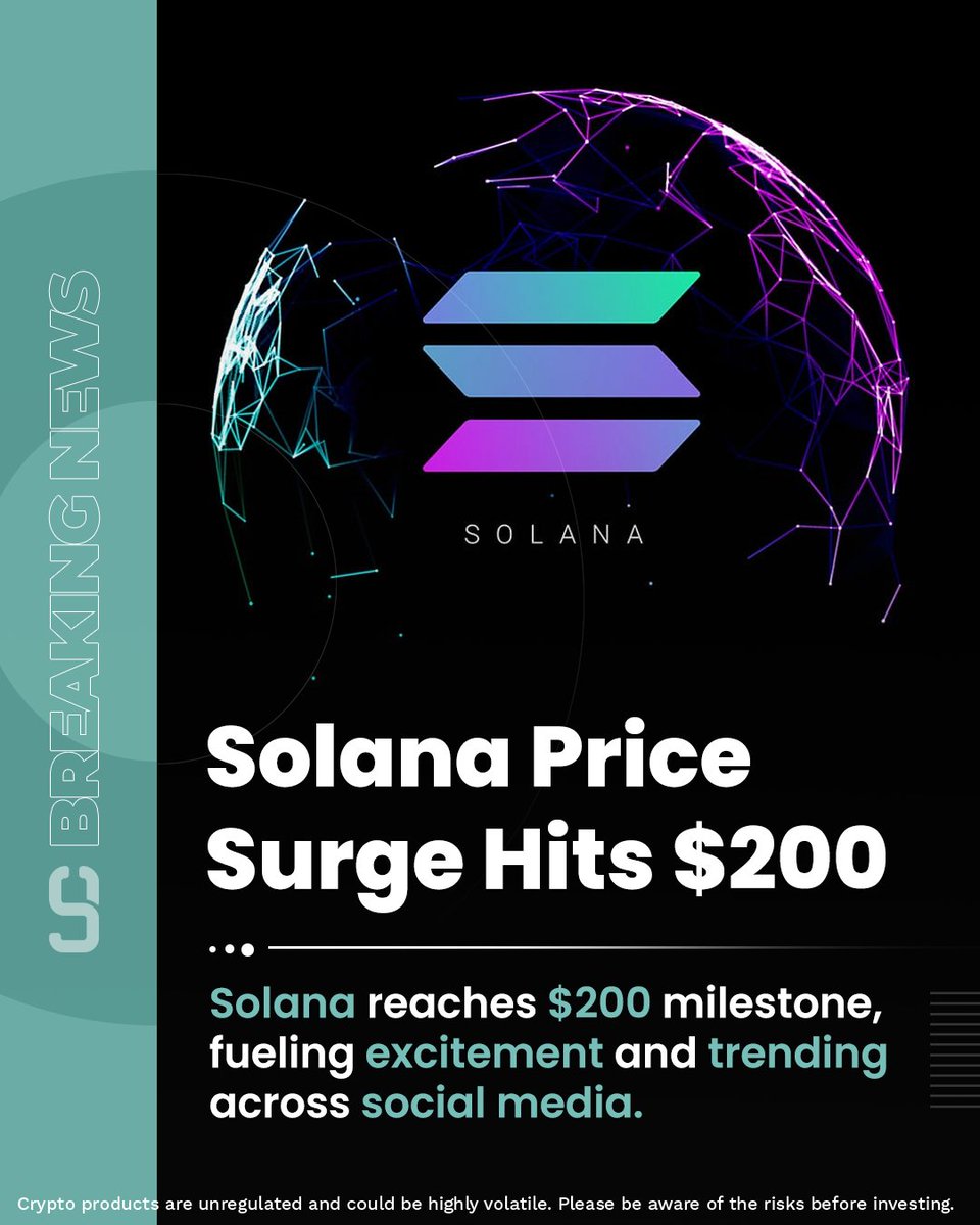 Solana Hits $200! The price surge has ignited a wave of excitement, with  Solana trending across the crypto space. Is this just the beginning of a  bigger rally? #Solana #CryptoNews #SOL #CryptoUpdate #