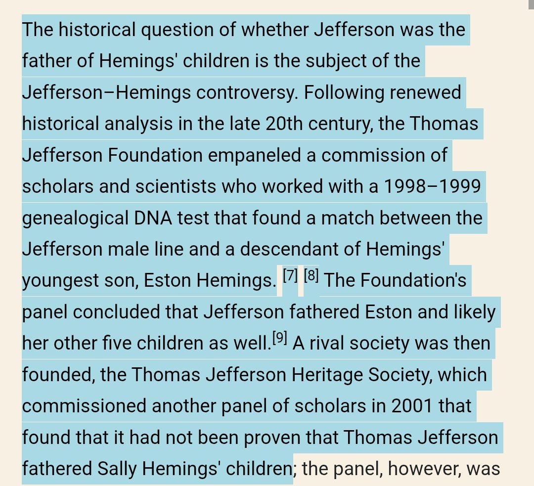 w_guppy's tweet image. On whether or not Thomas Jefferson fathered his slave's five children. "A rival society was then founded ..."