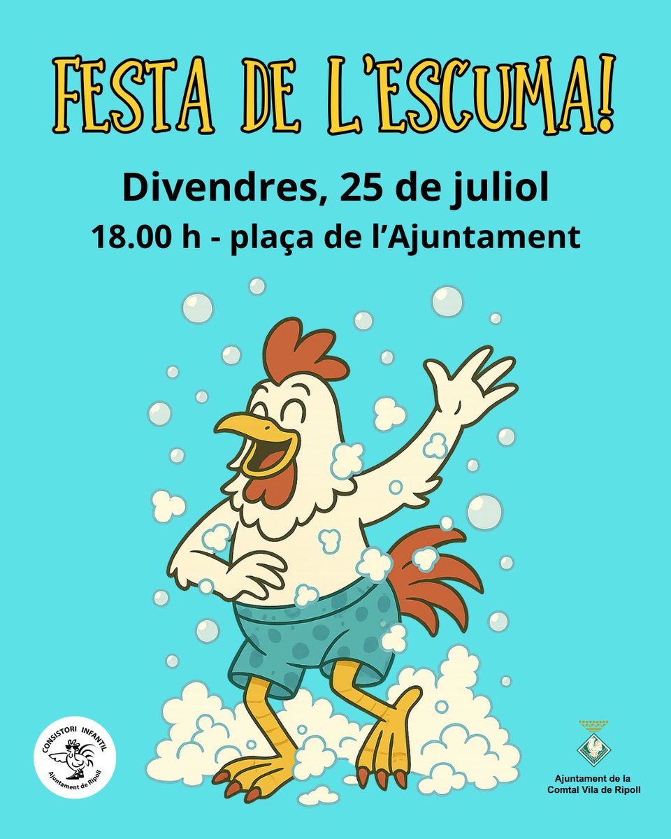 🫧 Aquest divendres, festa de l'escuma a #Ripoll! Organitzada pel Consistori Infantil en el marc dels actes "Viu l'estiu a Ripoll!"

🗓️ 25 de juliol
🕒 18 h
📍 Plaça Ajuntament