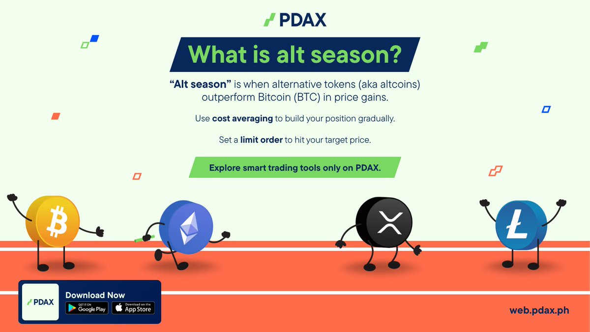 pdaxph's tweet image. Alt season? 🤔 This is when smaller tokens can suddenly surge past the big names.
Make #YourNextMoneyMove by:
✔️ Using cost averaging to build gradually
✔️ Setting a limit order to trade at your target price
Explore altcoins on PDAX. 📲 #AltSeason #CryptoPH #YourNextMoneyMove