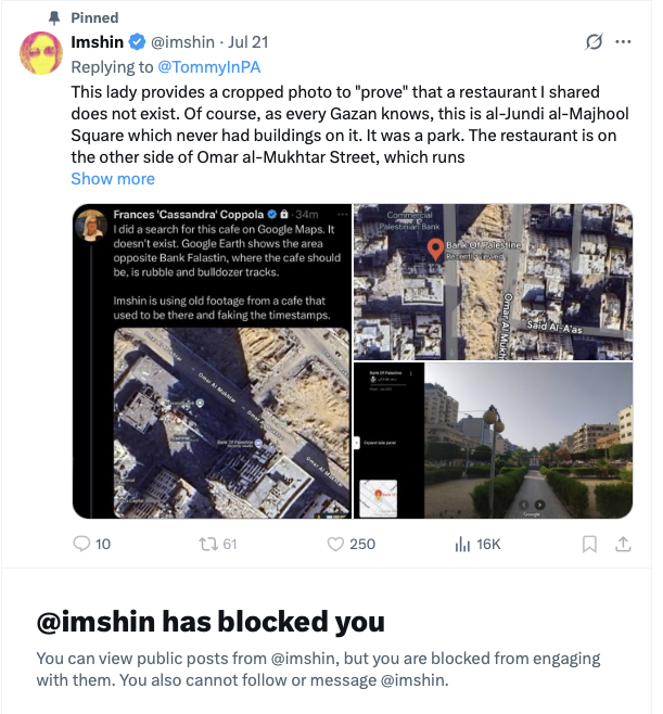 Thebasilisk79's tweet image. This account posts fake images of cafes in Gaza, promoting lies that everything is fine there. Nothing is more vile and disturbing to see on X from a Zionist. It’s mind-boggling how people reach this point, but we recall it happened with the Nazis and German society.