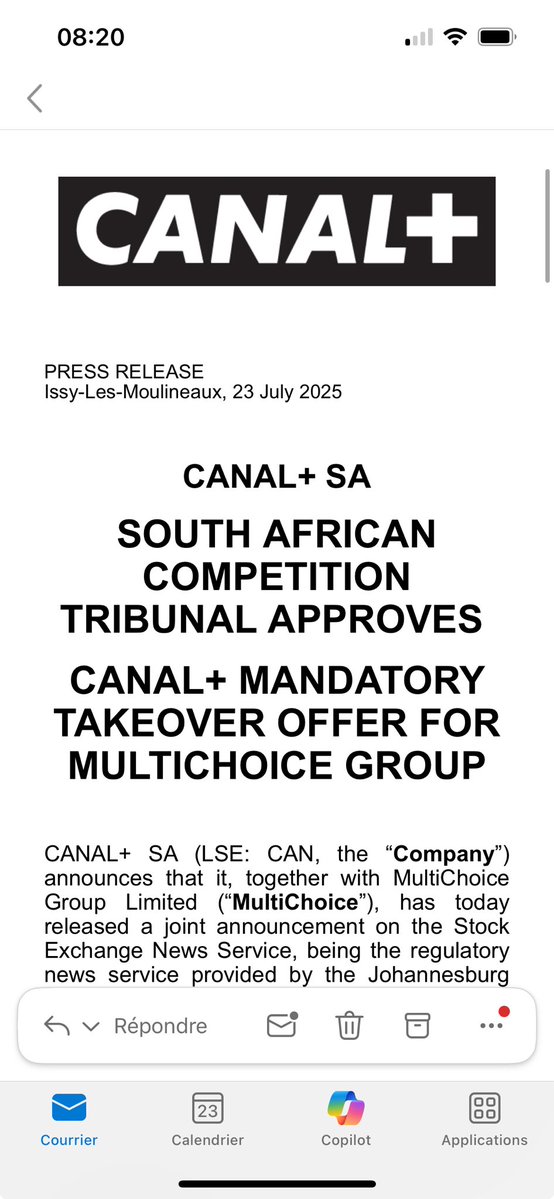 Le rachat de Multichoice maintenant ant tout proche pour Canal+