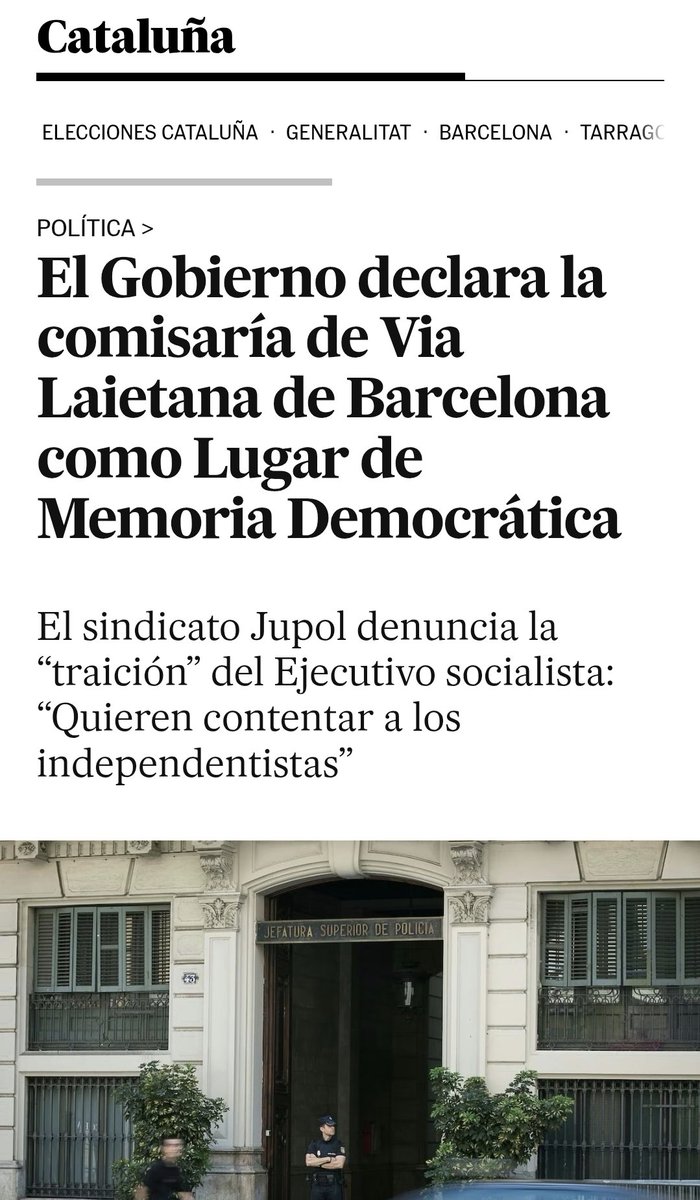 🔵 Los secesionistas siguen obsesionados con desalojar la comisaría de Via Laietana, símbolo del Estado de Derecho que resistió los asaltos del 1-O y las algaradas de 2019.

Quieren borrar lo que no pudieron derrotar: la defensa de la democracia.

Esa es la verdadera memoria.