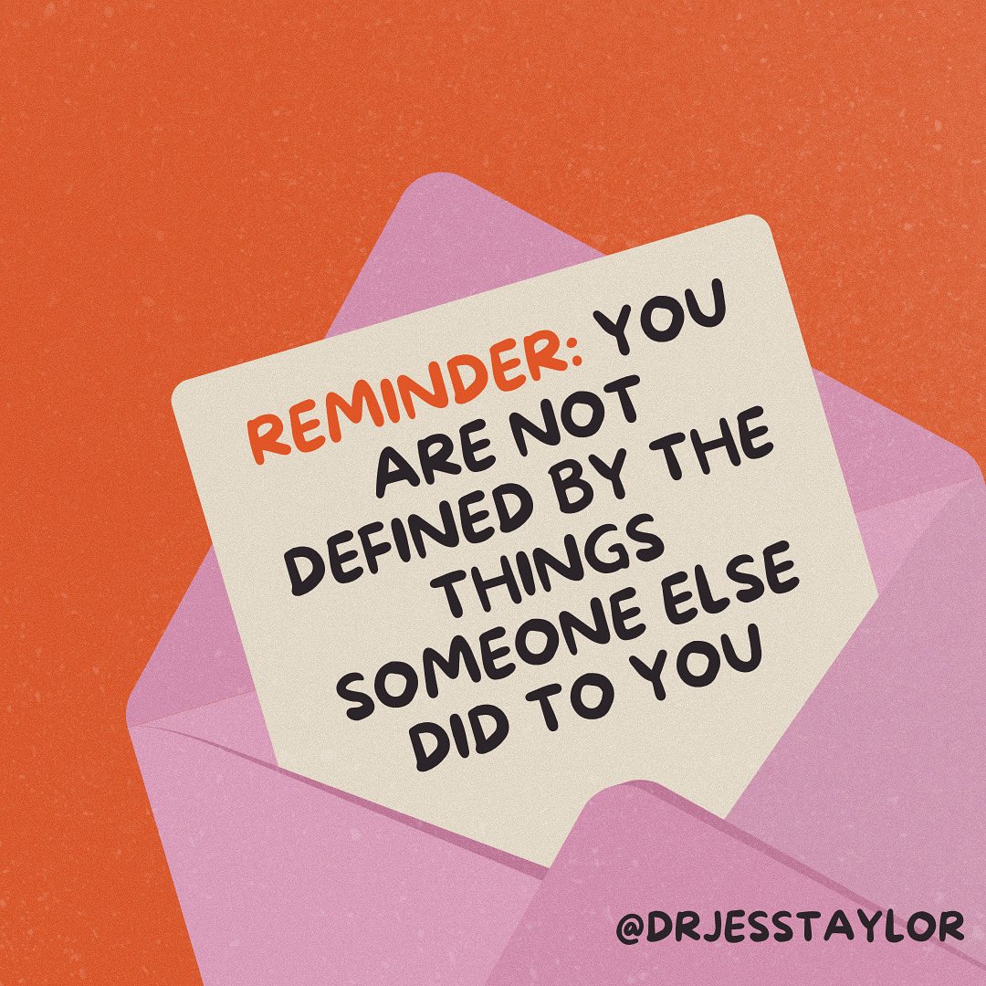 DrJessTaylor's tweet image. Just a quick one from me to you this morning - you are not, and never were, defined by what someone else chose to do to you. It is their shame to carry. It was their decision. It was their choice. It was their actions and their issues.
Don’t hold the weight, or define yourself,…