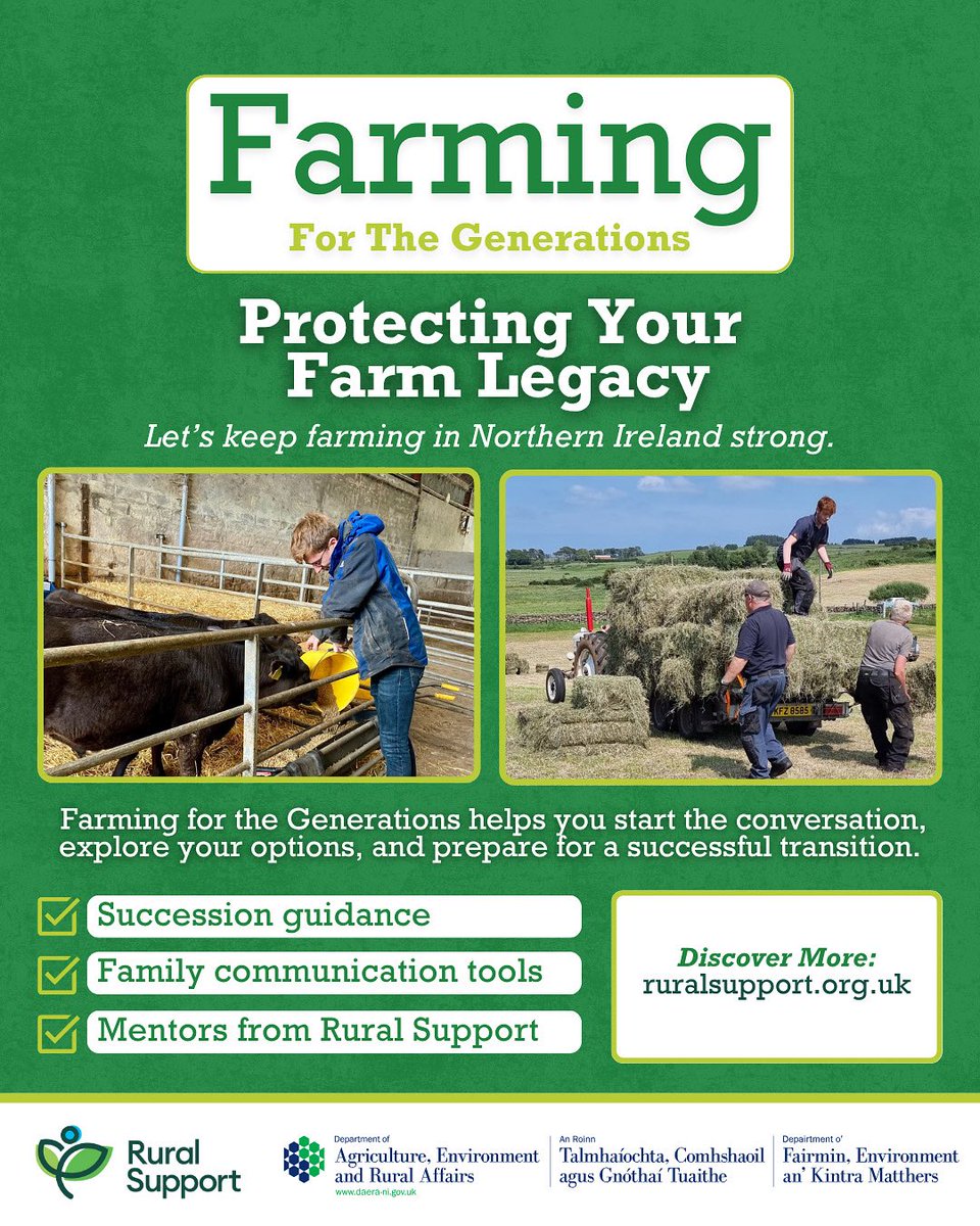 RuralSupport's tweet image. Our land deserves stewards who care – and our older farmers deserve a legacy. Farming for the Generations helps start the conversation, explore options & prepare for a successful transition. It’s about people, not paperwork 🌱
farmgenerations@ruralsupport.org.uk
📞 028 8676 0040