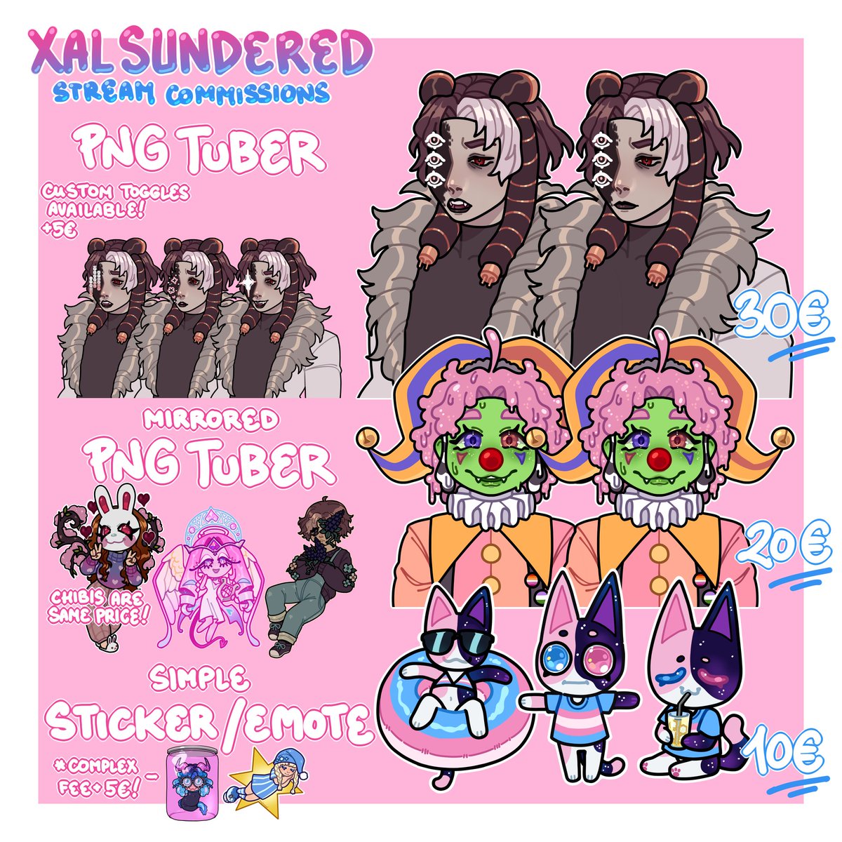 XalSundered's tweet image. End of month is hitting me hard, so I am tapping the sign! I do these on stream so you can see the process and correct me at any step if you're available!
I only ask for payment AFTER i make the sketch!
MOST OF THESE WILL BE DELIVERED WITHIN A WEEK!!!!
RTs super appeciated !! π©·