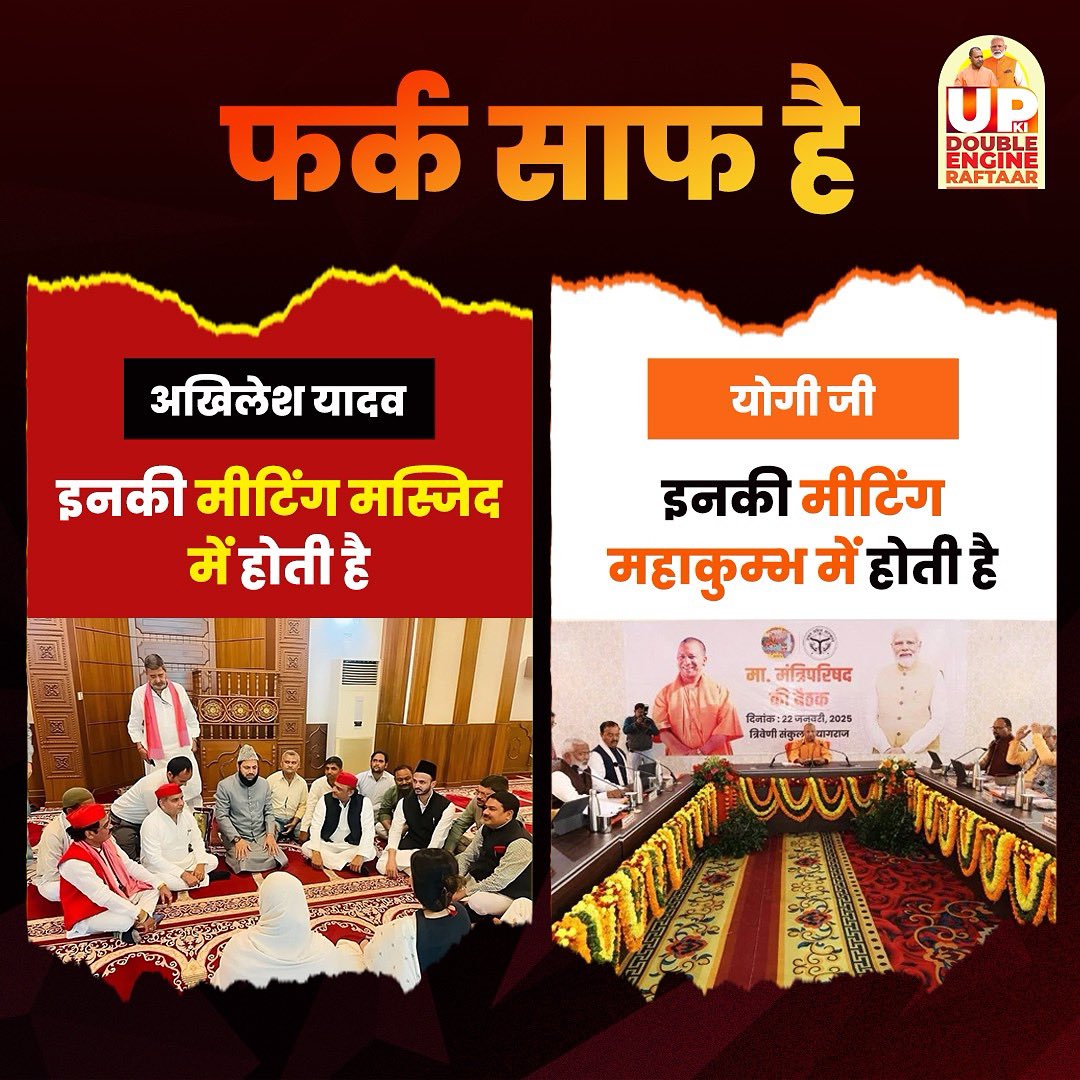 UpKiRaftaarGovt's tweet image. एक ओर अखिलेश यादव हैं, जिनकी राजनीति मस्जिदों की चौखट से तय होती है, वहीं दूसरी ओर योगी आदित्यनाथ हैं, जो महाकुम्भ की आस्था के बीच बैठकर जनसेवा और राष्ट्रनिर्माण की दिशा तय करते हैं। यही है आस्था बनाम तुष्टीकरण का असली अंतर।