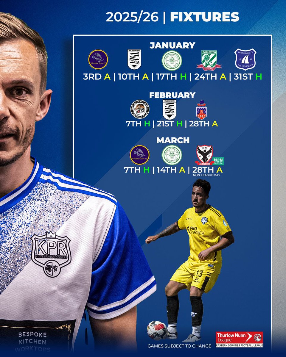 KingsParkRFC's tweet image. 𝐅𝐢𝐱𝐭𝐮𝐫𝐞𝐬 𝐫𝐞𝐥𝐞𝐚𝐬𝐞𝐝!
Our first full list of Fixtures for our first season in the @ThurlowNunnL has been released.
We start at Home and we Finish at home.
Some tough fixtures in there but the boys as always will give it everything for this club.
An exciting…