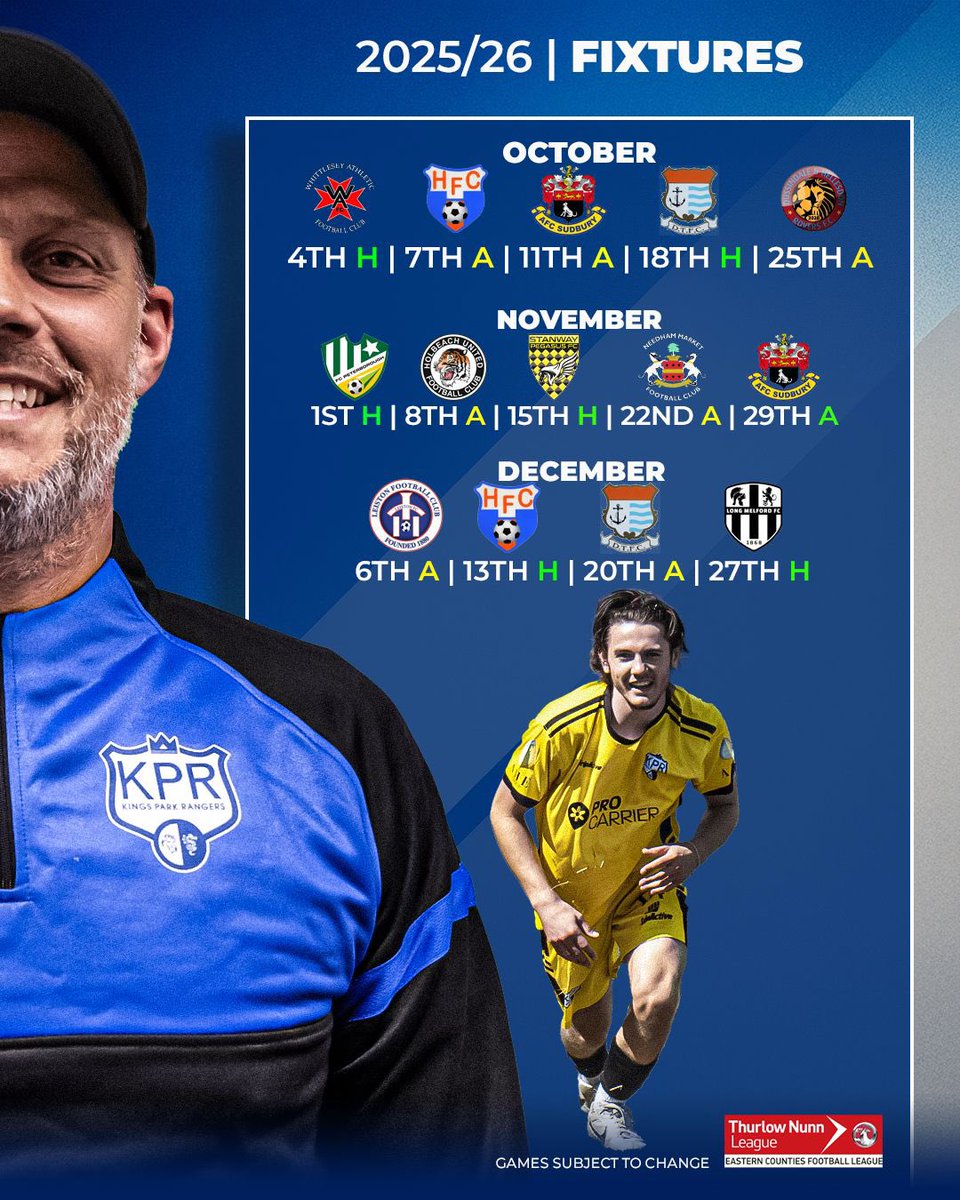 KingsParkRFC's tweet image. 𝐅𝐢𝐱𝐭𝐮𝐫𝐞𝐬 𝐫𝐞𝐥𝐞𝐚𝐬𝐞𝐝!
Our first full list of Fixtures for our first season in the @ThurlowNunnL has been released.
We start at Home and we Finish at home.
Some tough fixtures in there but the boys as always will give it everything for this club.
An exciting…