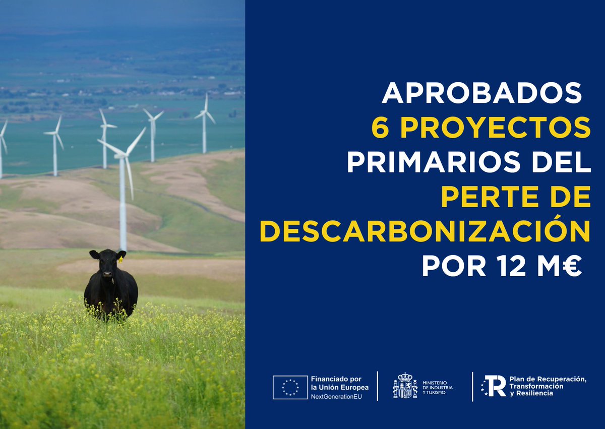 minturgob's tweet image. Industria aprueba 6 nuevos proyectos primarios del #PERTE_Descarbonización por valor de 12 M€
☑️La línea 1 de este PERTE ha concedido ya más de 465M€ entre préstamos y subvenciones.
ℹ️Más información: run.gob.es/lms9bec1
