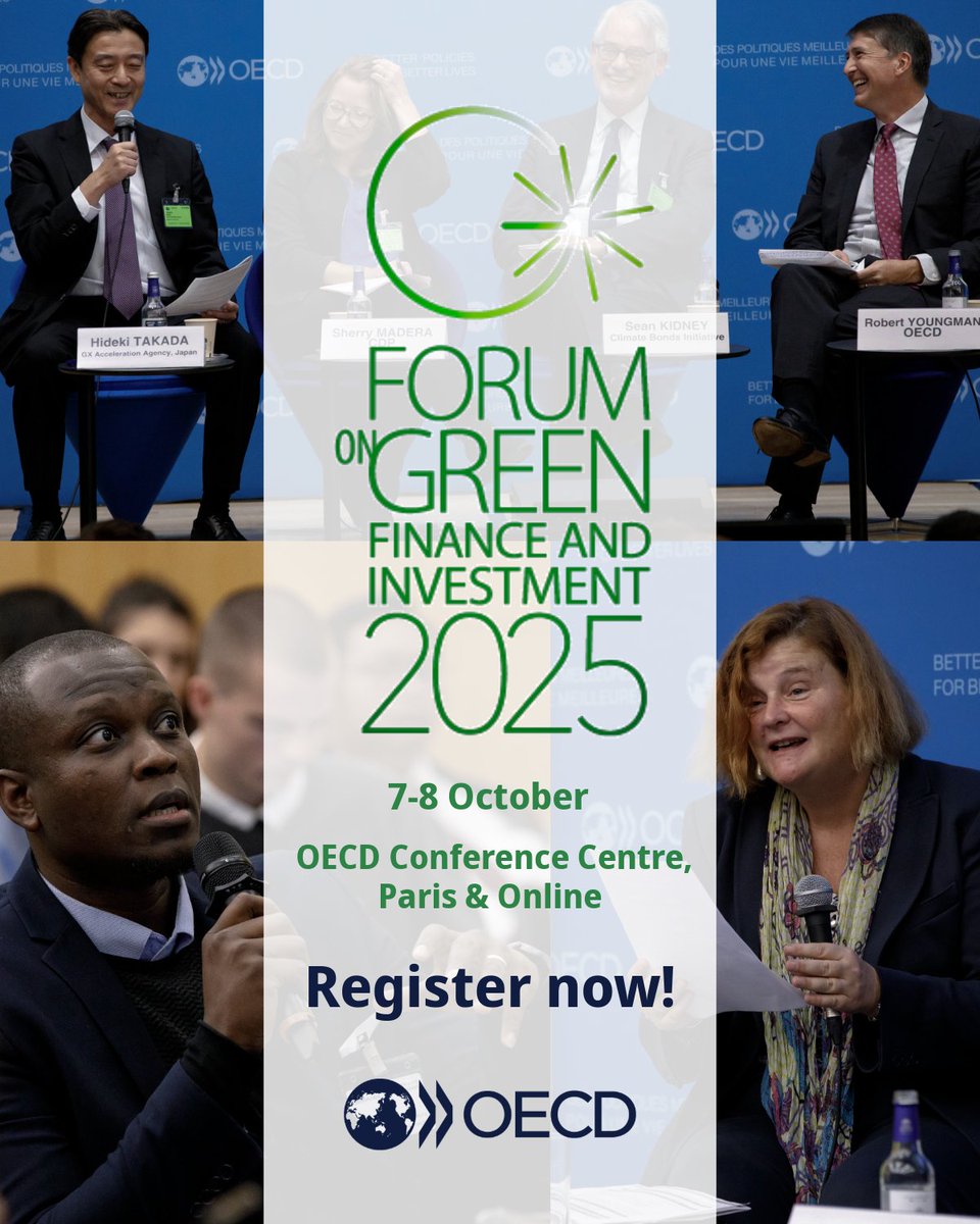 OECD_ENV's tweet image. Register now for the 2025 @OECD Forum on Green Finance and Investment, supported by @JapanGov.
Now in its 12th year, the Forum will convene around the theme “Investing in Sustainability, Investing in Economic Resilience".
🗓7-8 October
📍Paris & online
oecd-events.org/oecd-forum-on-…