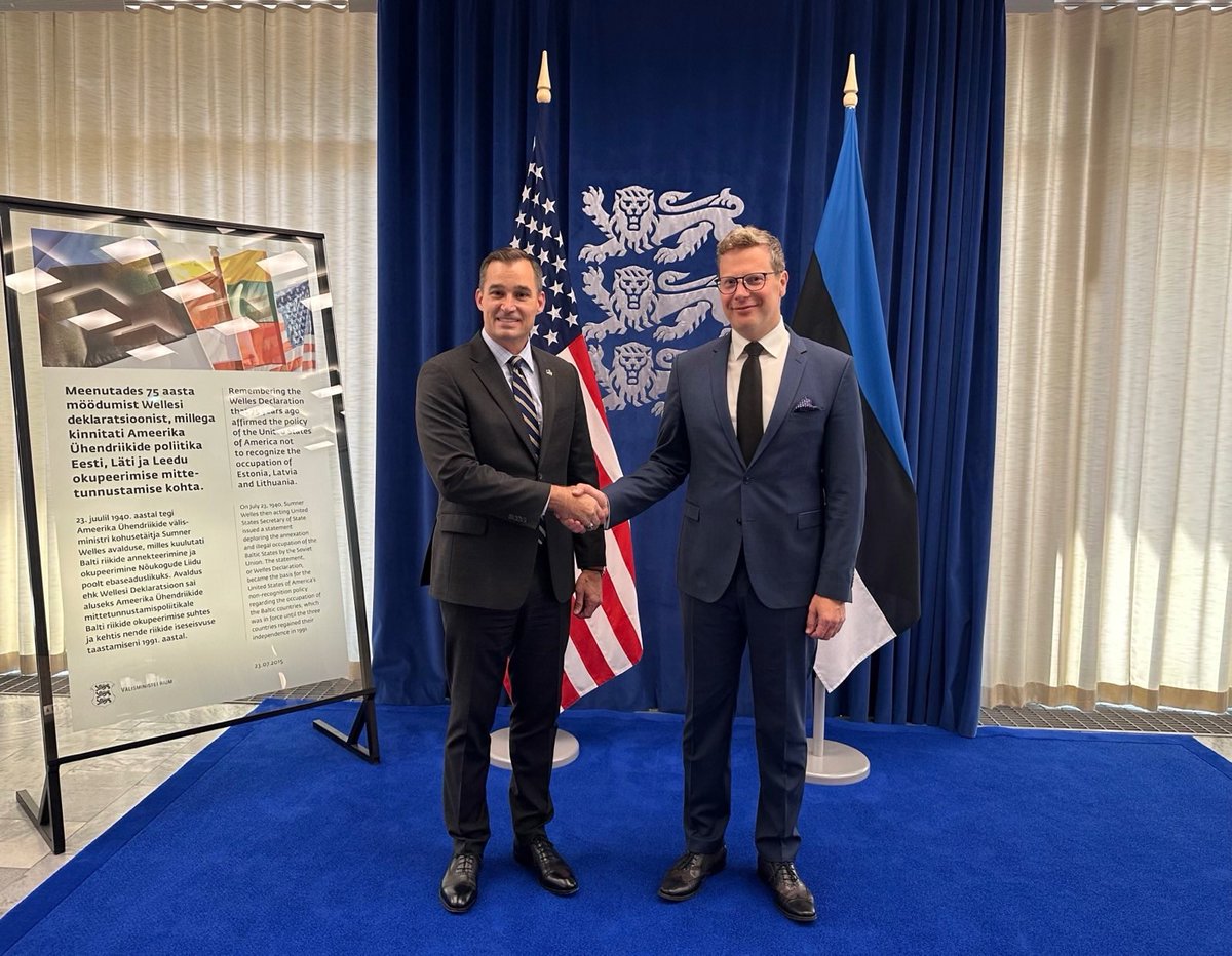 USEmbTallinn's tweet image. 85 years ago today, the U.S. issued the Welles Declaration refusing to recognize the Soviet occupation of Estonia, Latvia, and Lithuania. Today, the Baltic states stand as model Allies and staunch defenders of the freedom they fought to regain. #WellesDeclaration…