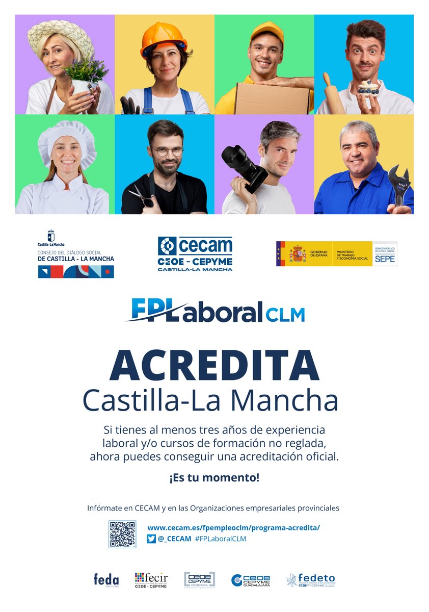 CEOE CEPYME CUENCA (@ceoecuenca) on Twitter photo #Acredita tus conocimientos y habilidades, es una ocasión de tener un título oficial. Infórmate en <a href="/ceoecuenca/">CEOE CEPYME CUENCA</a> de la iniciativa #FPLaboralCLM de
<a href="/_CECAM/">CECAM</a> en colaboración con las provinciales y la financiación de <a href="/empleogob/">Ministerio Trabajo y Economía Social</a> y <a href="/gobjccm/">Gobierno de Castilla-La Mancha</a>
htps://cecam.es/fpempleoclm/programa-acredita/ #Acredita tus conocimientos y habilidades, es una ocasión de tener un título oficial. Infórmate en <a href="/ceoecuenca/">CEOE CEPYME CUENCA</a> de la iniciativa #FPLaboralCLM de
<a href="/_CECAM/">CECAM</a> en colaboración con las provinciales y la financiación de <a href="/empleogob/">Ministerio Trabajo y Economía Social</a> y <a href="/gobjccm/">Gobierno de Castilla-La Mancha</a>
htps://cecam.es/fpempleoclm/programa-acredita/