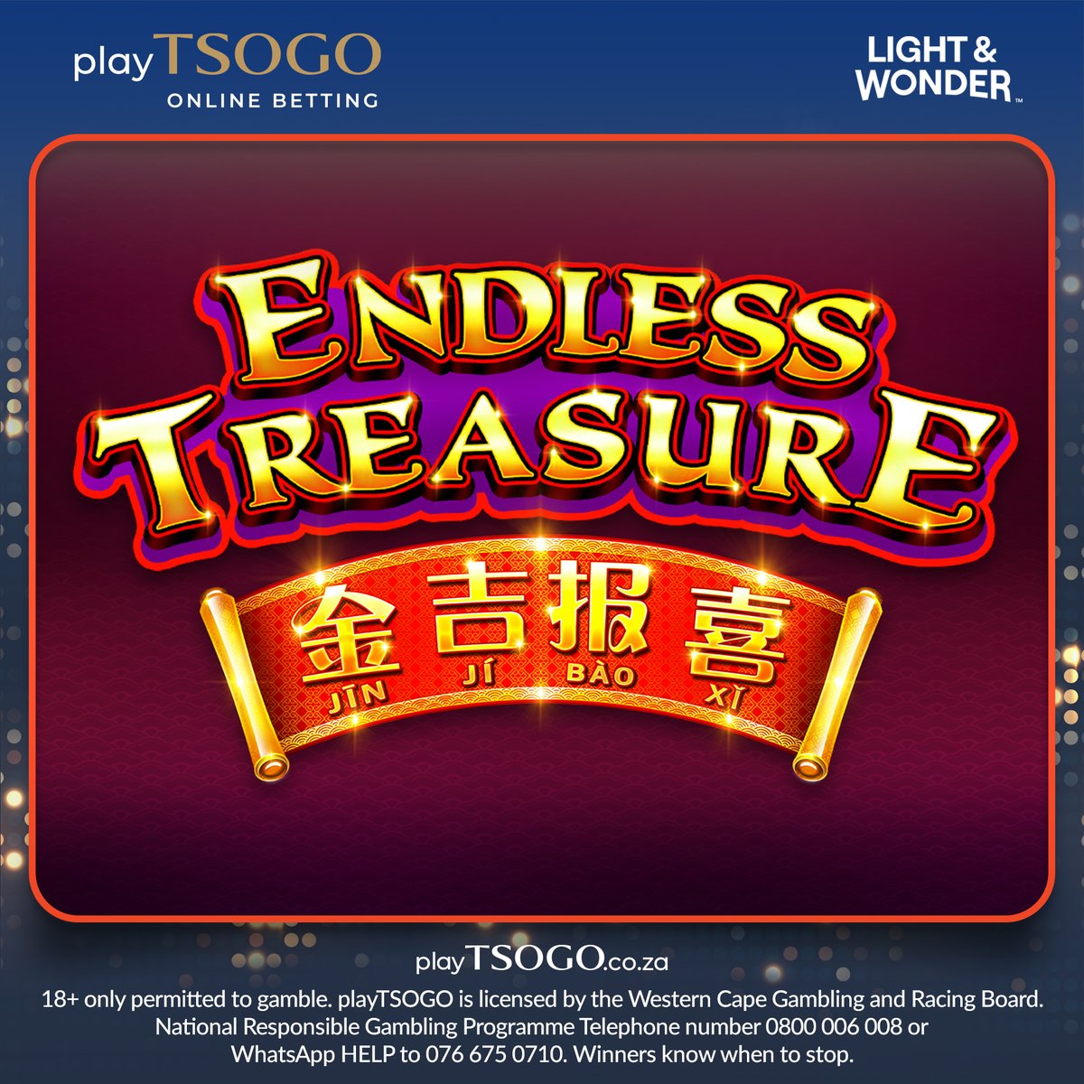 playTSOGO's tweet image. Jin Ji Bao Xi Endless Treasure features golden symbols that offer higher payouts and a meter on the left that transforms regular symbols into golden ones. 🏮✨ Go for an endless treasure and bet now at playTSOGO.co.za. #ItsTime #Entertainment…