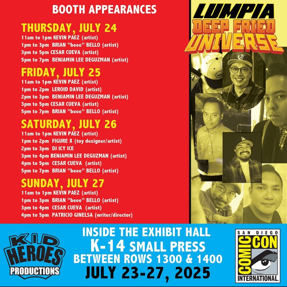 LeRoid's tweet image. #SDCC here I come! Back again with the @kidheroes fam! Catch me Friday at booth K-14 Small Press and late night at Gaslamp Lumpia Factory on 423 F St. Thanks for loving that LUMPIA! #leroidart