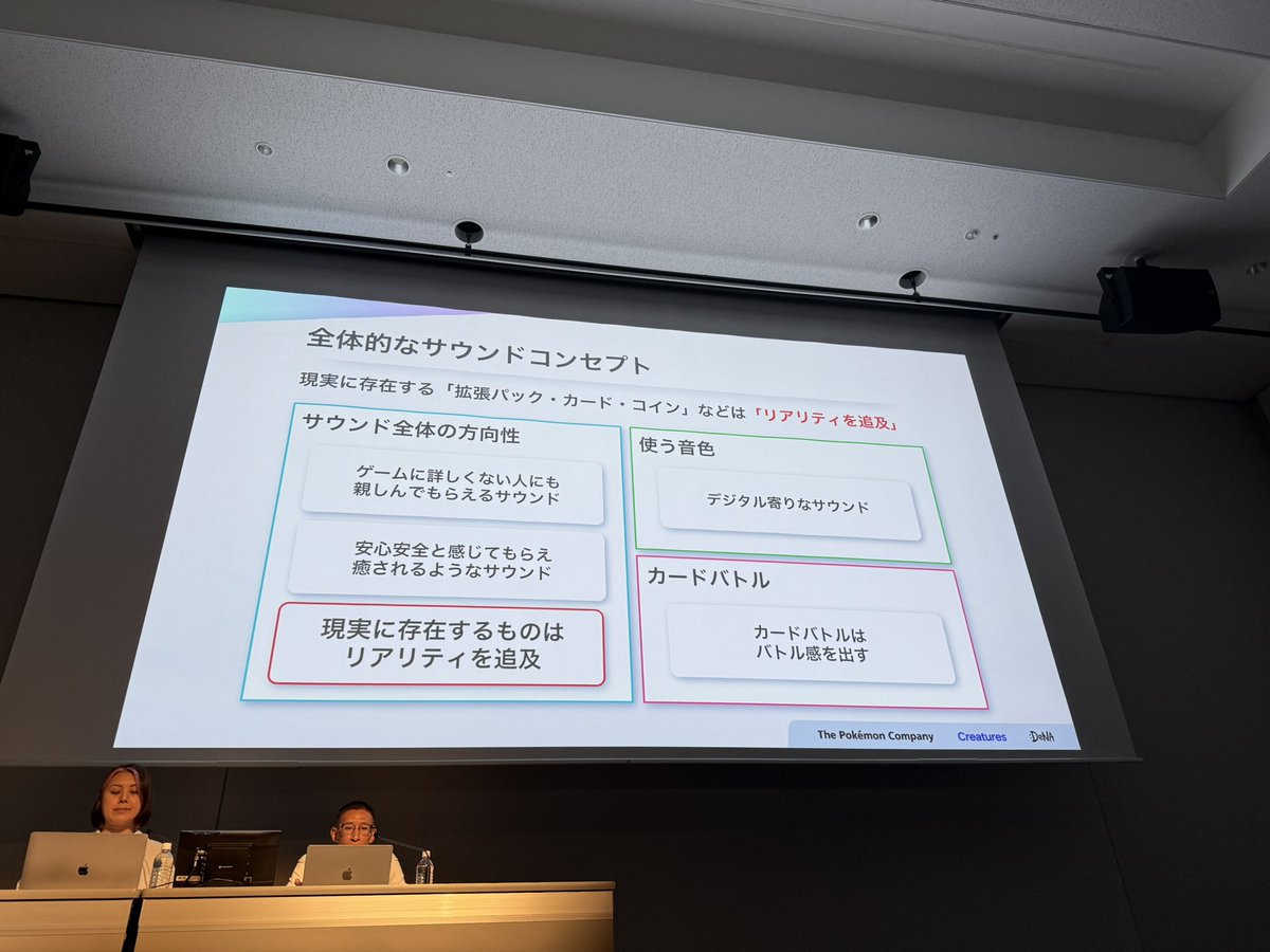 oga_5648's tweet image. ポケポケのサウンド設計思想
CEDEC公演を拝聴
・『赤緑』時代の8bit音色で"懐かしさ"を演出
・非ゲームユーザー向けに"癒し"を意識
・「物理的な音」は諸外国で"解釈"が異なりグローバル展開の障壁になるので却下
・パック開封で重要なのは「接着部を剥がす音」(※実物パックの音をサンプリング)