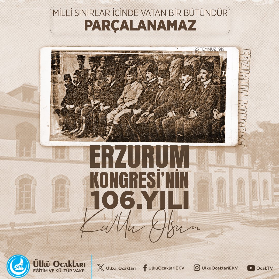 Erzurum Kongresi’nin 106. yıl dönümünde Gazi Mustafa Kemal Atatürk ve silah arkadaşlarını saygı, rahmet ve minnet ile anıyoruz.

#ErzurumKongresi