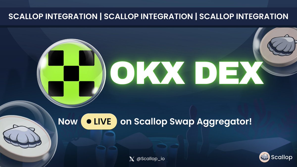 Scallop_io's tweet image. 💧SCALLOP SWAP INTEGRATION - OKX DEX

We are excited to announce that OKX DEX by @wallet is now integrated on Scallop&apos;s Swap Aggregators!

Scallopers can now seamlessly swap their favourite assets on Sui with OKX DEX!

Swap Here: app.scallop.io/swap