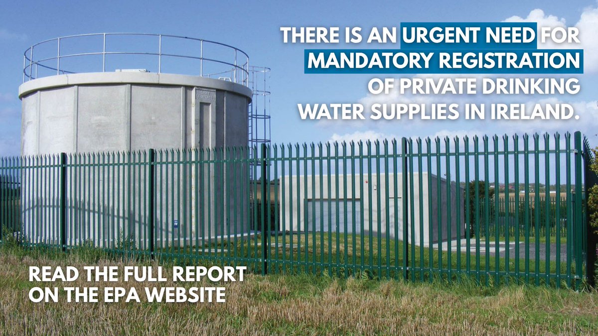 EPAIreland's tweet image. There is an urgent need for mandatory registration of private drinking water supplies in Ireland. Key takeaways from the latest EPA report on Private Drinking Water Quality. Full report: epa.pulse.ly/f1muim81uc