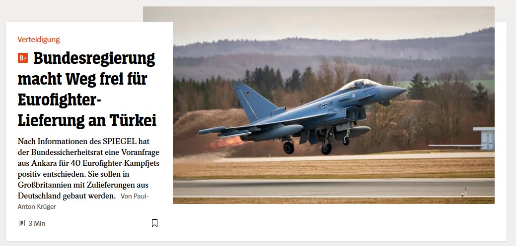 🇩🇪Almanya, Türkiye'ye 40 adet Eurofighter savaş uçağı satışına ön onay verdi.

— Der Spiegel