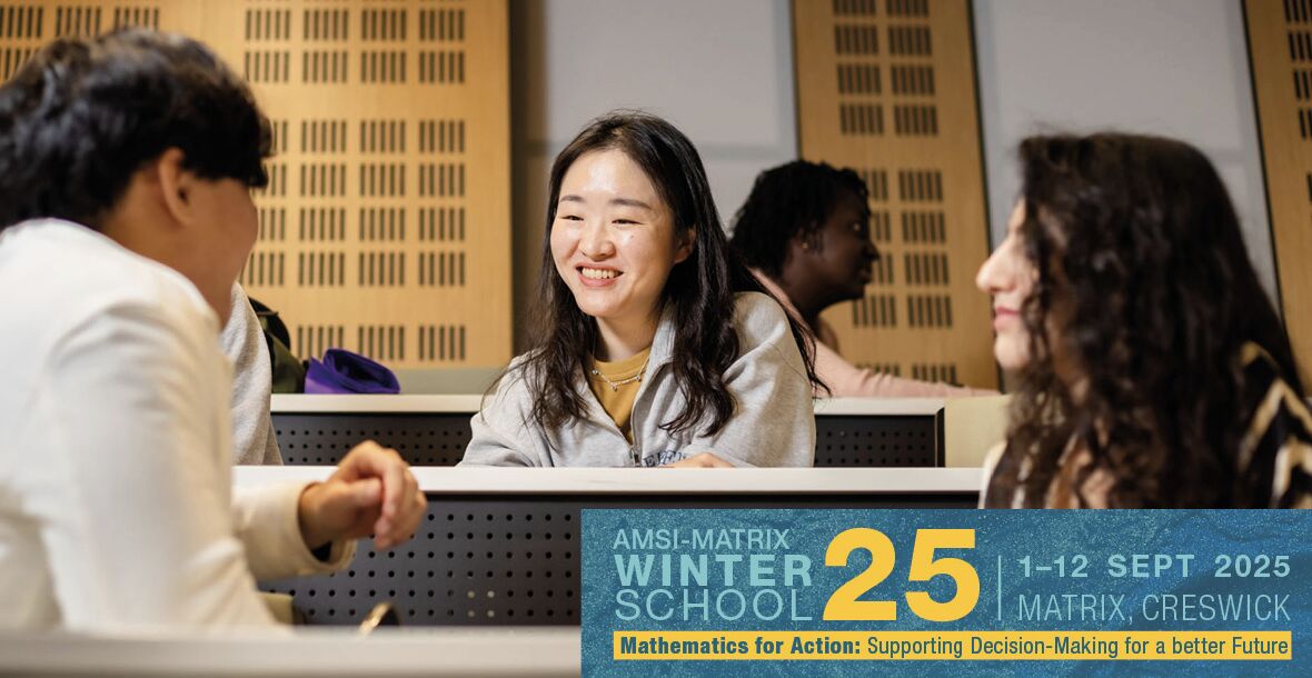 DiscoverAMSI's tweet image. 🚀 #Round2 applications open until 8 August!
Discover how maths is helping solve real-world challenges at AMSI-MATRIX Winter School 2025, 1–12 September at MATRIX.
🇺🇳 Explore real-world applications of #mathsmodels aligning with @UN #SDGs
Apply now: ws.amsi.org.au