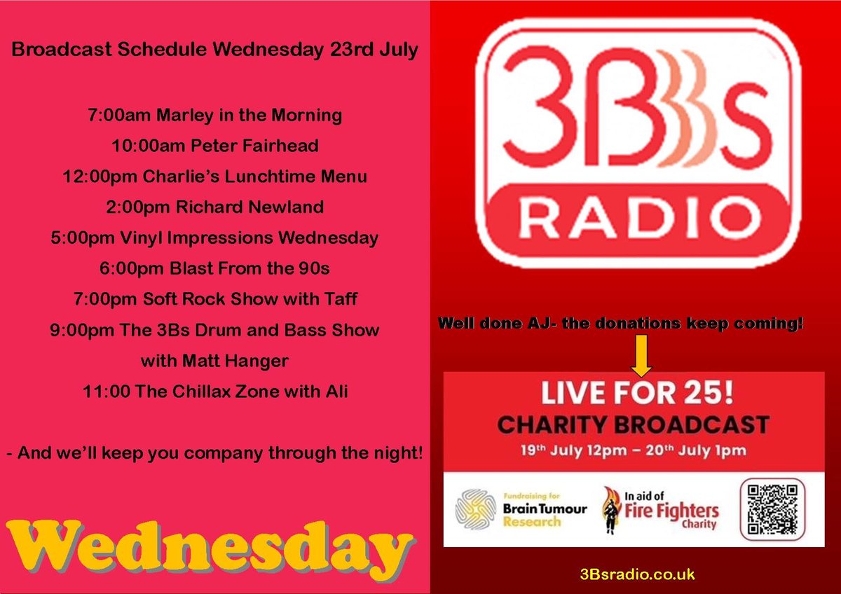 3BSRadio's tweet image. It’s Wednesday on @3BSRadio
Listen 3bsradio.co.uk on Alexa, Google, smart speakers, TuneIn, UK Radio myTuner apps
@AlanOstler1481 @originalbanny @Lowleaguefooty @AronJLewis @Smithylikespies @diana_blamires @hugh1eadams @HughDavenport2 @KeithThubLewis @CharlieScrase2