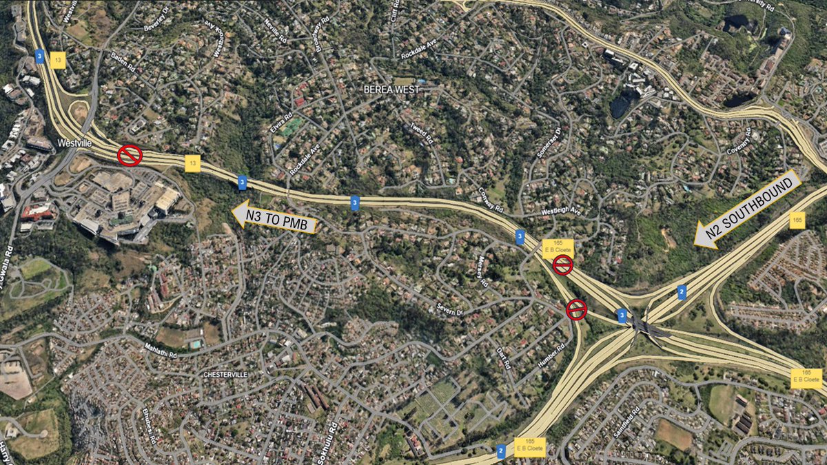 i_trafficKZN's tweet image. Scheduled Closure
Full N3 closure between EB Cloete I/C and St James Ave (Pavilion) I/C:
- Northbound from Sat, 26 July at 6PM to Sun, 27 July at 09AM
- Southbound from Sat, 26 July at 6PM to Sun, 27 July at 6PM
The following ramps will also be closed:
- N2 ramps joining N3…