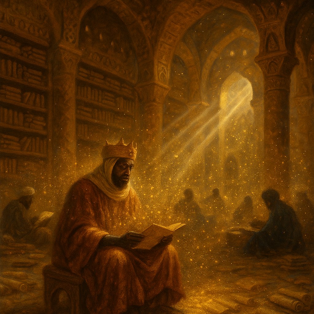 IanOchiengAi's tweet photo. Day 98: The true wealth of the Mali Empire wasn't just gold—it was the wisdom in Timbuktu's libraries. 

#ViNci #aiart #africanart #MaliEmpire #MansaMusa #Timbuktu #ancienthistory #arthistory #promptengineering #oilpainting #day98 #ianochiengai #ianochieng #ai #ian #ochieng https://t.co/scwFI8Q8Hm