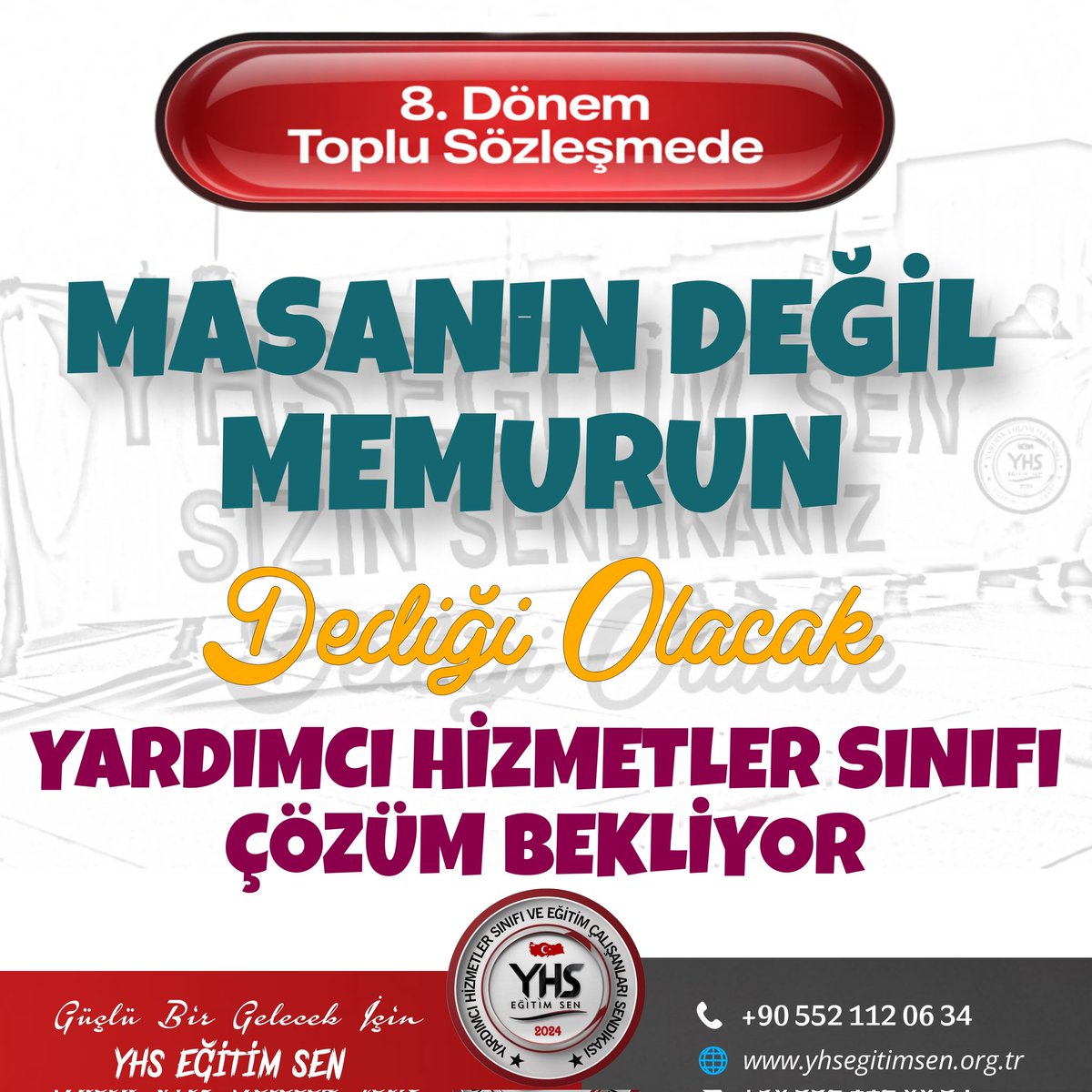 📢 8. Dönem Toplu Sözleşme'de masanın değil, MEMURUN dediği olacak!
🔴 Taleplerimiz nettir, mücadelemiz kararlıdır.
#YardımcıHizmetlerSınıfı

<a href="/RTErdogan/">Recep Tayyip Erdoğan</a> <a href="/hasandogan/">Hasan Doğan</a>
<a href="/eczozgurozel/">Özgür Özel</a> <a href="/MDervisogluTR/">Müsavat Dervişoğlu</a>
@ErbakanFatih 
<a href="/_cevdetyilmaz/">Cevdet Yılmaz</a> <a href="/ComezTurhan/">Turhan Çömez</a> <a href="/gamzetascier/">Gamze ŞENGEL TAŞCIER</a> <a href="/hasanozturkmen/">Hasan Öztürkmen</a>
<a href="/melih_meric/">Melih Meriç</a>