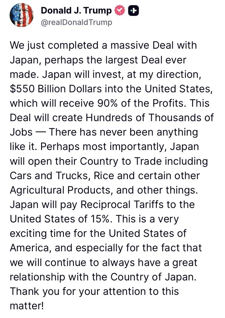 OhayoMybrother's tweet image. A Japanese perspective on the recent tariff negotiations between the U.S. and Japan. Please read this as nothing more than my own personal perspective.
President Trump imposed a steep 25% tariff, placing strong pressure on Japan. In response, Prime Minister Ishiba negotiated it…