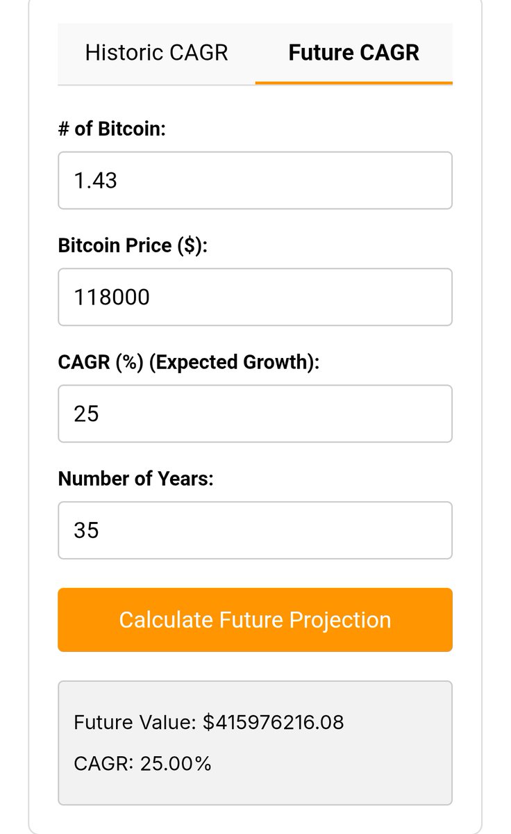 DannyRose143's tweet image. I've been encouraged to sell Bitcoin at the top and buy something else while waiting for the right moment to jump back in.
But that's not how I will preserve my bloodline.
If I never sell 1.43 $BTC
35 years saving at 25% year over year.
Equals $420M.