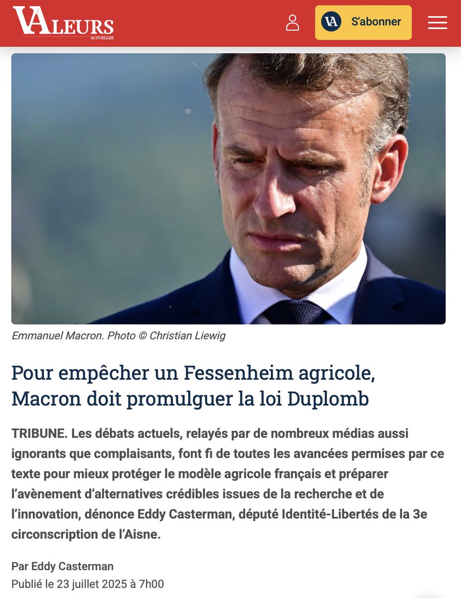 Eddy Casterman (@eddycasterman) on Twitter photo đđŸ Si nous voulons Ă©viter un Ă©niĂšme Fessenheim agricole, la loi Duplomb doit ĂȘtre promulguĂ©e.Â
Dans une tribune publiĂ©e par <a href="/Valeurs/">Valeurs actuelles Ù</a>, je dĂ©fends la loi Duplomb, une loi qui permet Ă nos agriculteurs de protĂ©ger leurs cultures, de sĂ©curiser lâaccĂšs Ă lâeau et de lever de đđŸ Si nous voulons Ă©viter un Ă©niĂšme Fessenheim agricole, la loi Duplomb doit ĂȘtre promulguĂ©e.Â
Dans une tribune publiĂ©e par <a href="/Valeurs/">Valeurs actuelles Ù</a>, je dĂ©fends la loi Duplomb, une loi qui permet Ă nos agriculteurs de protĂ©ger leurs cultures, de sĂ©curiser lâaccĂšs Ă lâeau et de lever de