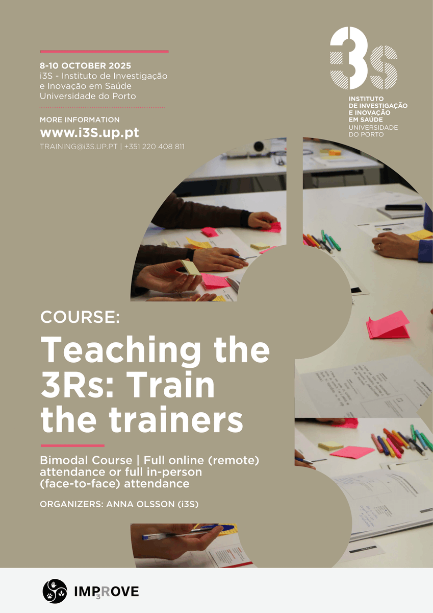 IMPROVE - CA21139 (@caimprove) on Twitter photo 📢 Applications open!
Join the Training School on Teaching the 3Rs 🧪🐭
📍 #Porto, #Portugal
📅 8–10 Oct 2025
🎓 Hosted by <a href="/i3S_UPorto/">i3S-Instituto de Investigação e Inovação em Saúde</a> | Supported by <a href="/caimprove/">IMPROVE - CA21139</a>
🔗 Info & registration: i3s.up.pt/training-detai…
#3Rs #AnimalWelfare #BiomedicalResearch #ScienceWithEmpathy 📢 Applications open!
Join the Training School on Teaching the 3Rs 🧪🐭
📍 #Porto, #Portugal
📅 8–10 Oct 2025
🎓 Hosted by <a href="/i3S_UPorto/">i3S-Instituto de Investigação e Inovação em Saúde</a> | Supported by <a href="/caimprove/">IMPROVE - CA21139</a>
🔗 Info & registration: i3s.up.pt/training-detai…
#3Rs #AnimalWelfare #BiomedicalResearch #ScienceWithEmpathy