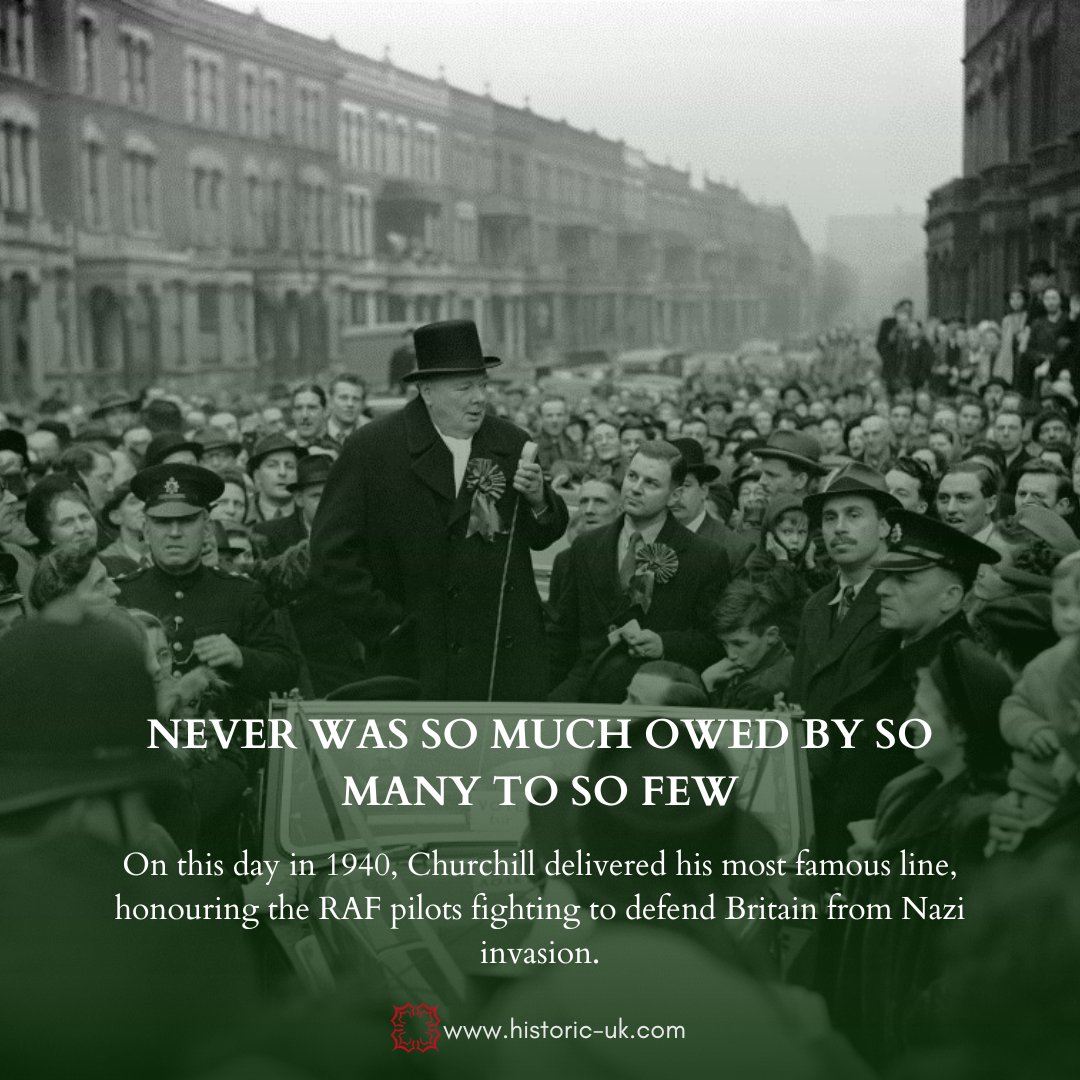 #OnThisDay in 1940, as the Battle of Britain raged in the skies above, Prime Minister Winston Churchill delivered one of his most famous lines to the House of Commons:
"Never in the field of human conflict was so much owed by so many to so few."
youtube.com/playlist?list=…