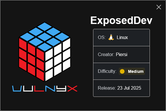 vulnyxofficial's tweet photo. New VM | ExposedDev by Piersi
π (https://t.co/B8MK7SoSce)
#vulnyx #nyx #linux #ctf #pentesting #cybersecurity #infosec #hacking #redteam #informationsecurity #networksecurity #boot2root https://t.co/61P6Hze1Ze