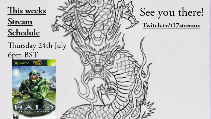 T17streams's tweet photo. Late to the party because of work but here’s this weeks stream schedule where we’re switching games to one I’ve been hankering to play again for the longest time! Halo!
See you tomorrow! https://t.co/7bH16Z02Xk