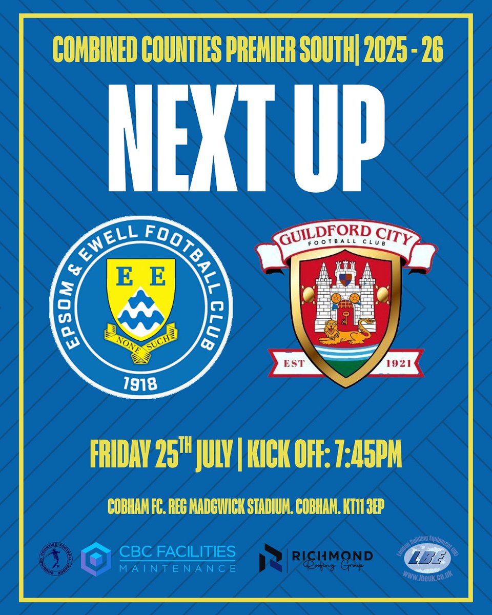EpsomEwellFC's tweet photo. β½ SEASON OPENER! β½
Weβre back at home to kick off 2025/26 vs @guildfordcityfc !
ποΈ Fri 25 July
π’ KO: 7:45 PM
ποΈ Reg Madgwick Stadium (KT11 3EP)
The grindβs done β now itβs showtime π΅βͺ
Friday night under the lights. Back the Salts! π§
#WeAreEpsom #Salts #CCPLS https://t.co/13if7lzTiD