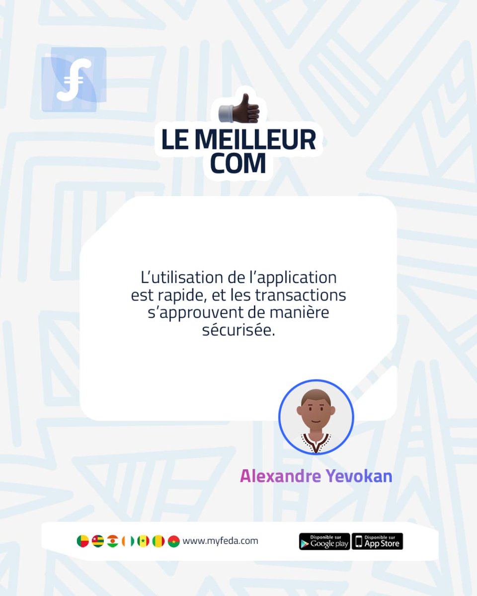 MyFeda_'s tweet photo. C’est le moment pour vous de rejoindre notre communauté afin de profiter de nos services.
Cliquez sur https://t.co/BlnsrI6DvM, téléchargez notre application et inscrivez-vous. Une carte Visa 💳 vous sera offerte gratuitement pour vos opérations.
#MyFeda https://t.co/tXmwFHR7Du