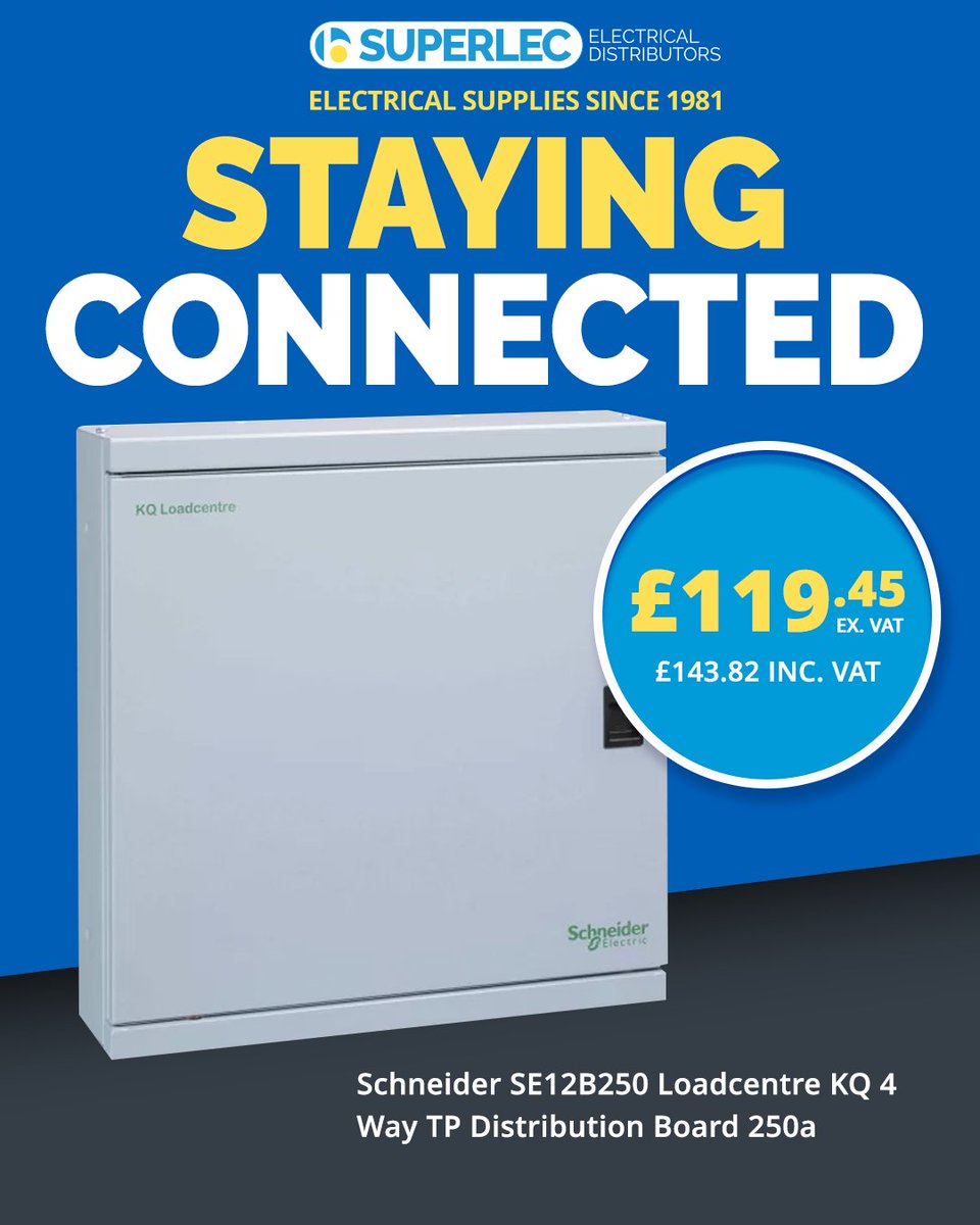SuperlecDirect's tweet photo. Schneider Distribution Board ⚡ 

Engineered for reliability and speed, this 250A surface-mounted TP distribution board offers a 4-pole configuration with flexible incomer options, plug-on outgoers, and DIN compatibility.

Purchase now: https://t.co/htLnZTQDFZ

#DistributionBoard https://t.co/8zpgLLFcPF