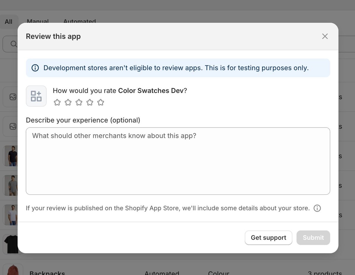 kirplatonov's tweet image. The new app review modal in Shopify is great! Set it up on weekend and already see first results 🤩
It really shifts my focus from support-driven reviews, to designing "aha" moments in apps, after which users are more likely to leave us a review in a modal.