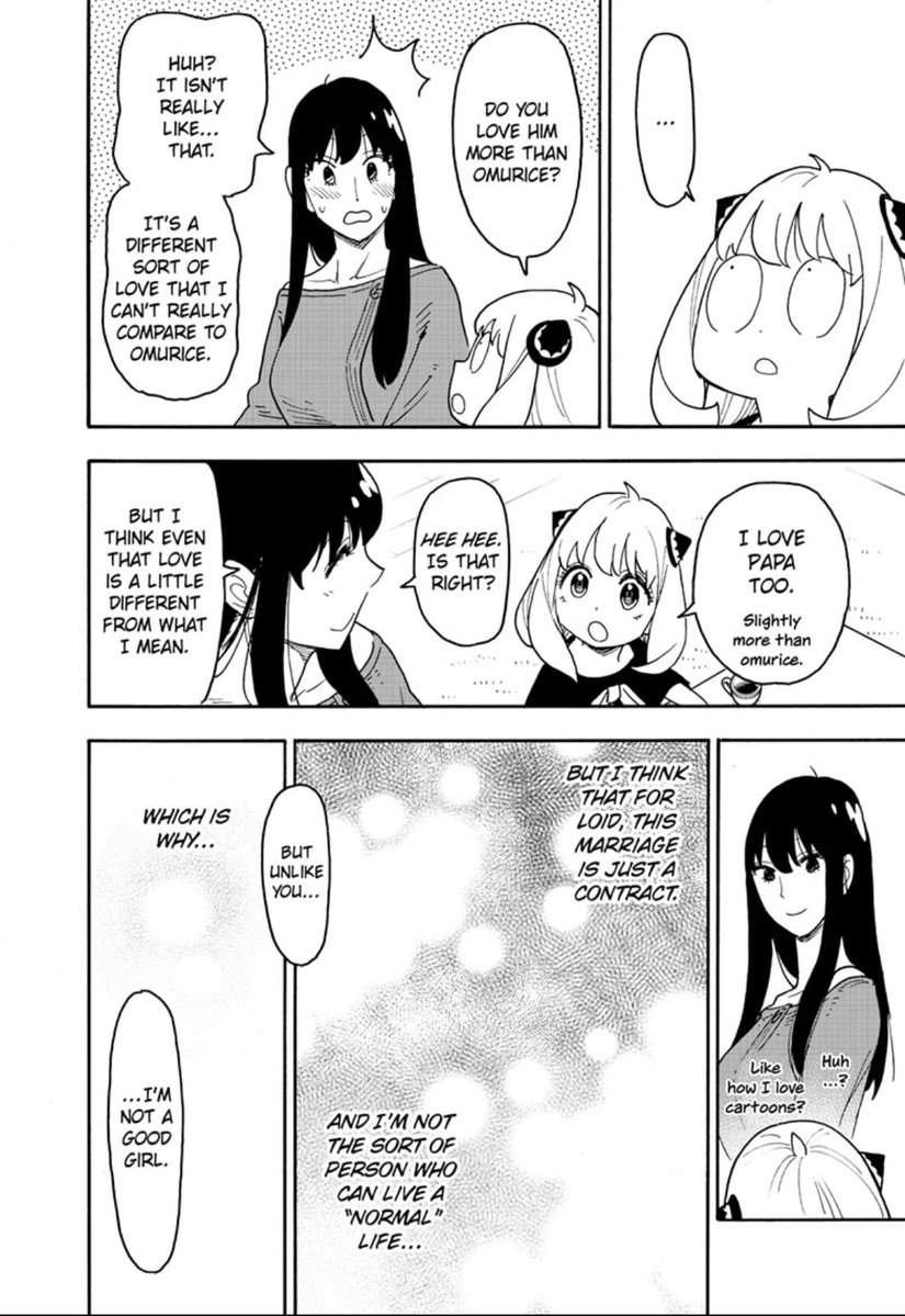 lauuzer's tweet image. it’s interesting how unlike with fiona, anya didn’t compare yor’s feelings for loid to becky, but saw and felt something different in yor instead