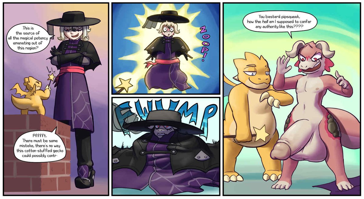 a comm for engy of liuvigild getting zapped into a tiny kobold! there's been a lot of interest in tfing liuvigild, the little twerp, and i am glad for it!