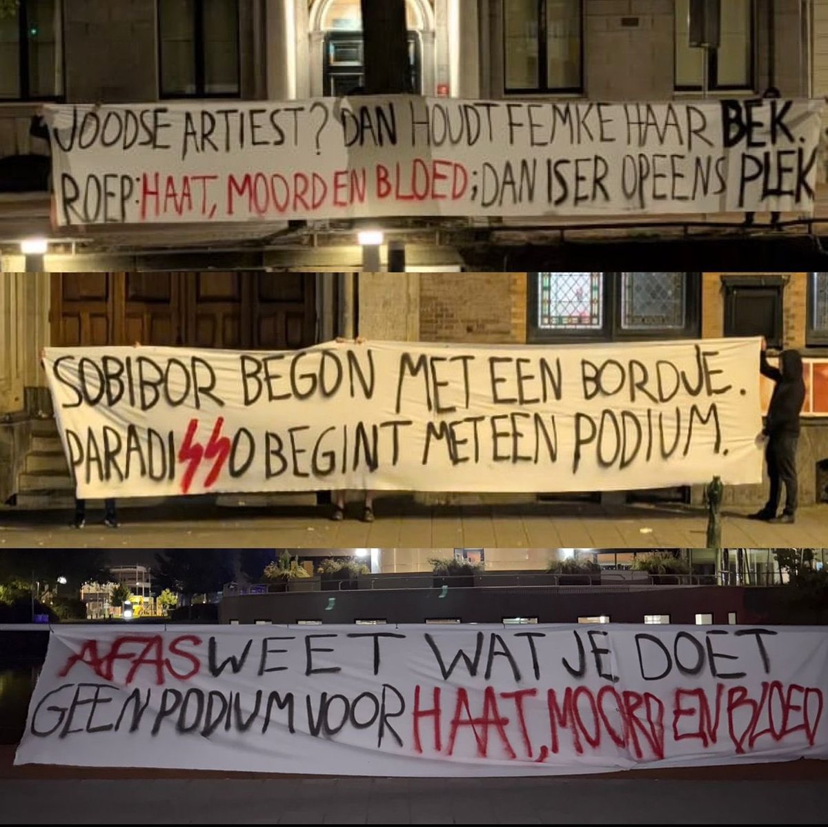CIDI_nieuws's tweet image. Nachtelijk protest tegen de komst van Bob Vylan en Kneecap bij Paradiso, AFAS en de ambtswoning van burgemeester Halsema.