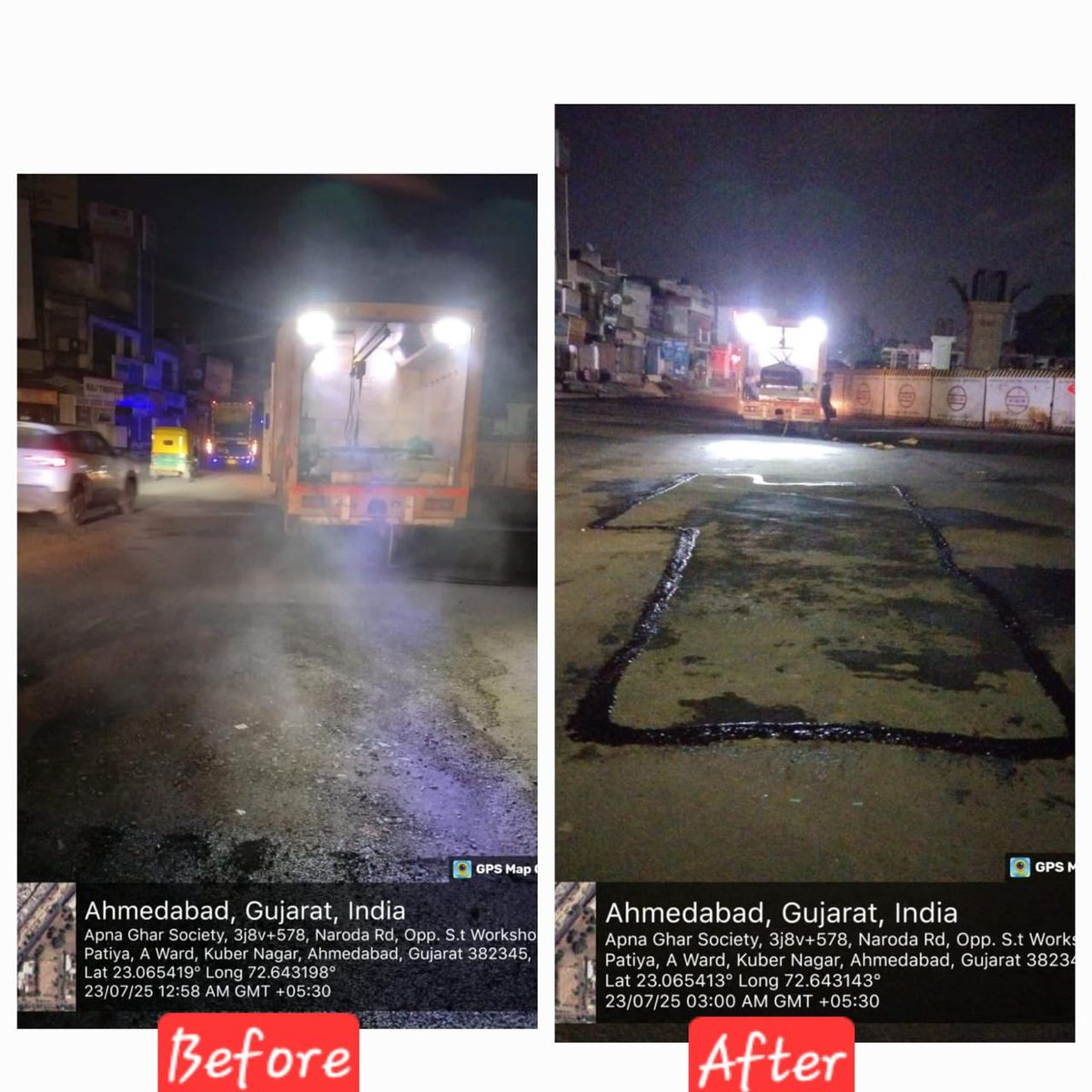 AmdavadAMC's tweet image. With the infrared patchwork completed in Naroda Ward, AMC ensures smoother roads and long-lasting repairs, reflecting its commitment to innovation in public services.

#InfraredPatchwork #SmartRoadRepairs #DurableInfrastructure #UrbanInnovation #RoadRepairTech