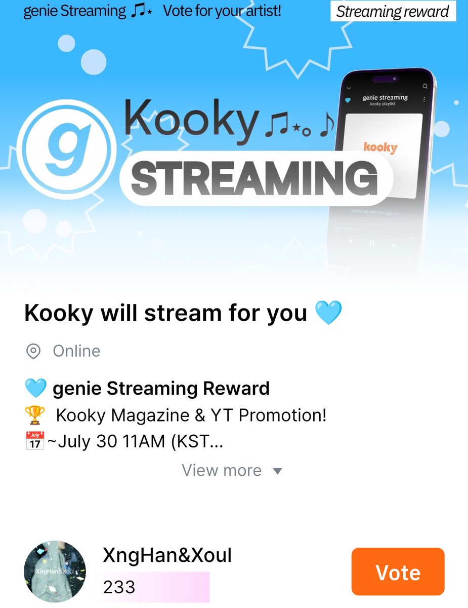 SEUNGHAN_VT's tweet image. Hello Seunghan/ XngHan Fans !
#SEUNGHAN is nominated for Genie poll on kooky we kindly request everyone to start accumulating your kookys and follow XngHan&amp;Xoul's profile on the said platform.
Start accumulating your kookys we have to win the genie , melon and youtube poll .โฆ