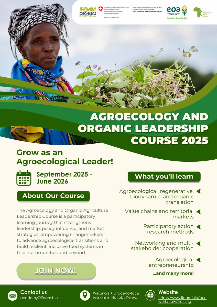 🚨 NOW OPEN: Agroecology &amp; Organic Agriculture Leadership Course! 🌱

Are you passionate about sustainable farming and food systems? This is your chance to join a transformative leadership course launched by the Agroecology Promotion Programme (APP), with support from SDC,
